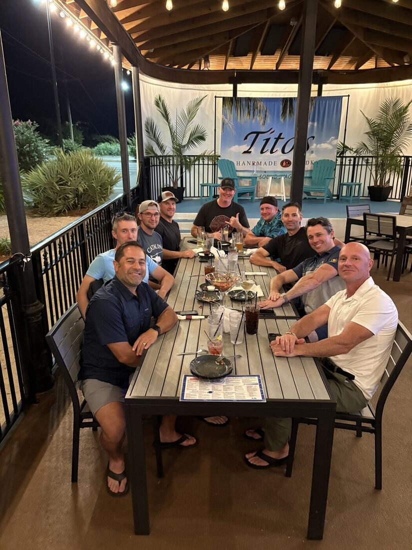 The group gathered for dinner